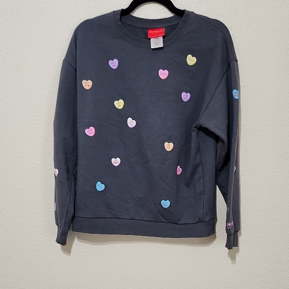 Sweetheart Clothing Dark Gray Sweater with Colorful Heart Accents